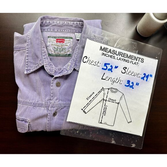 VINTAGE LEVI'S AUTHENTIC SHIRT Y2K UTILITY CORE LAVENDER FADE Sz LARGE - Picture 6 of 13